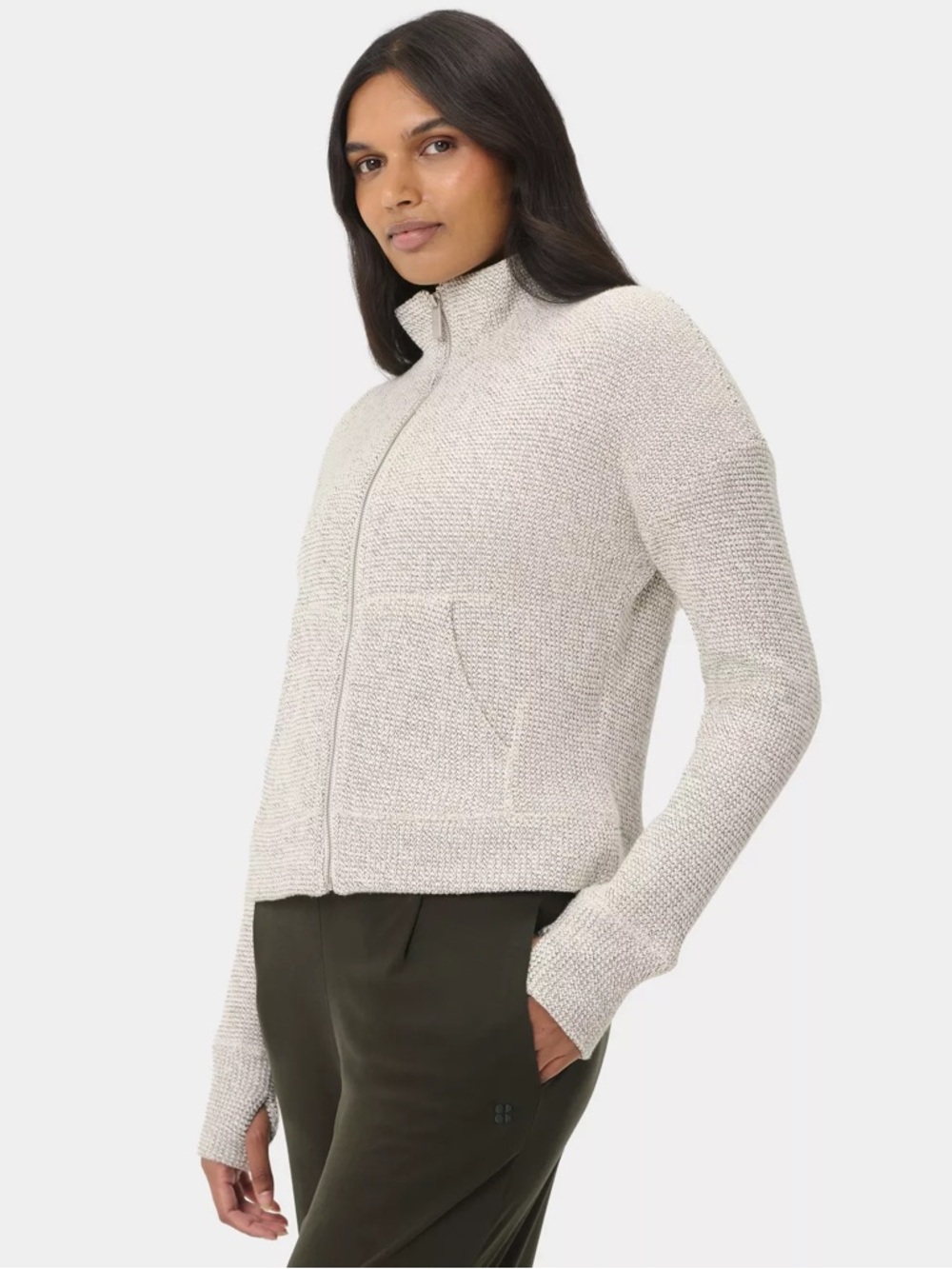 Sweaty Betty Light Gray Full Restful Boucle Jacket